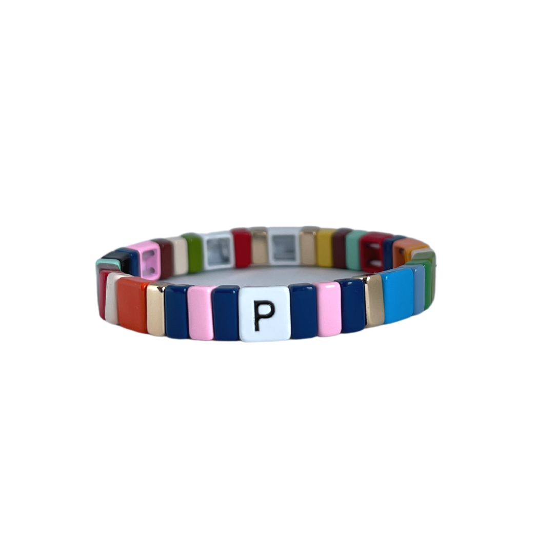Personalised Boho Enamel Tile Bracelet | Choose Your Letter!