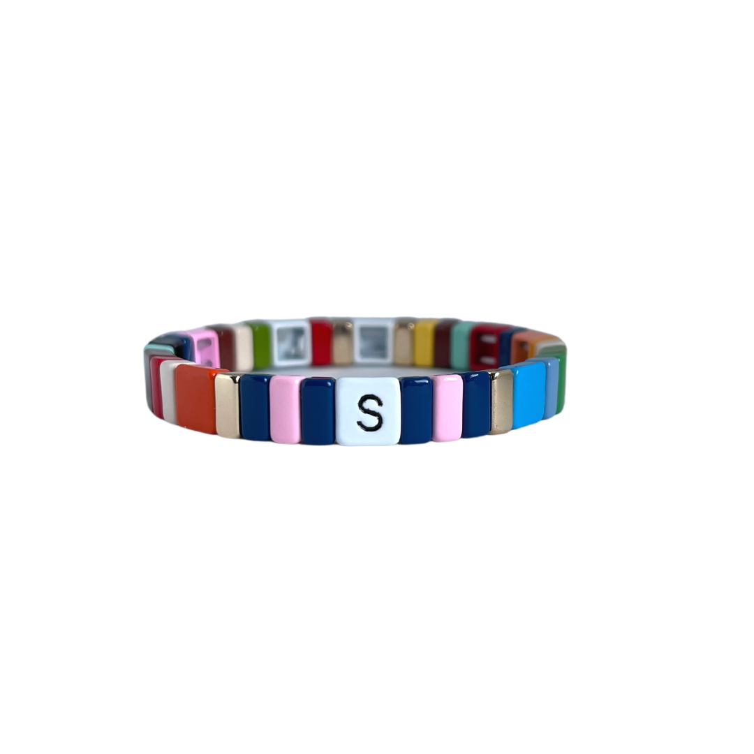 Personalised Boho Enamel Tile Bracelet | Choose Your Letter!