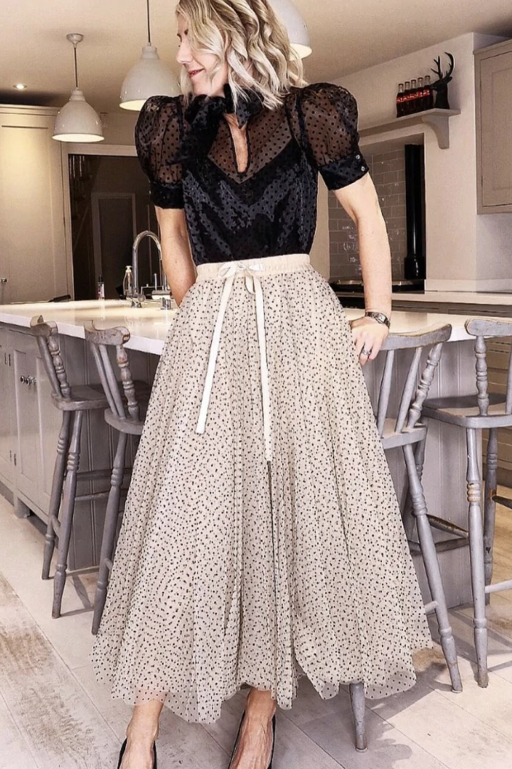 Polka Dot Maxi Tulle Skirt | Creme.
