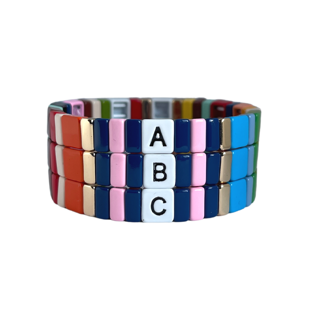 Personalised Boho Enamel Tile Bracelet | Choose Your Letter!
