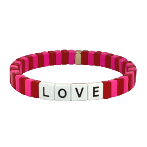 Boho Love Tile Bracelet | Red and Pink