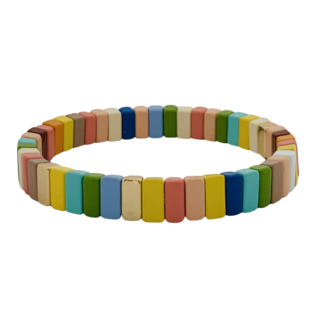 Boho Tile Bracelet | Pastel Rainbow | (red tile accent).