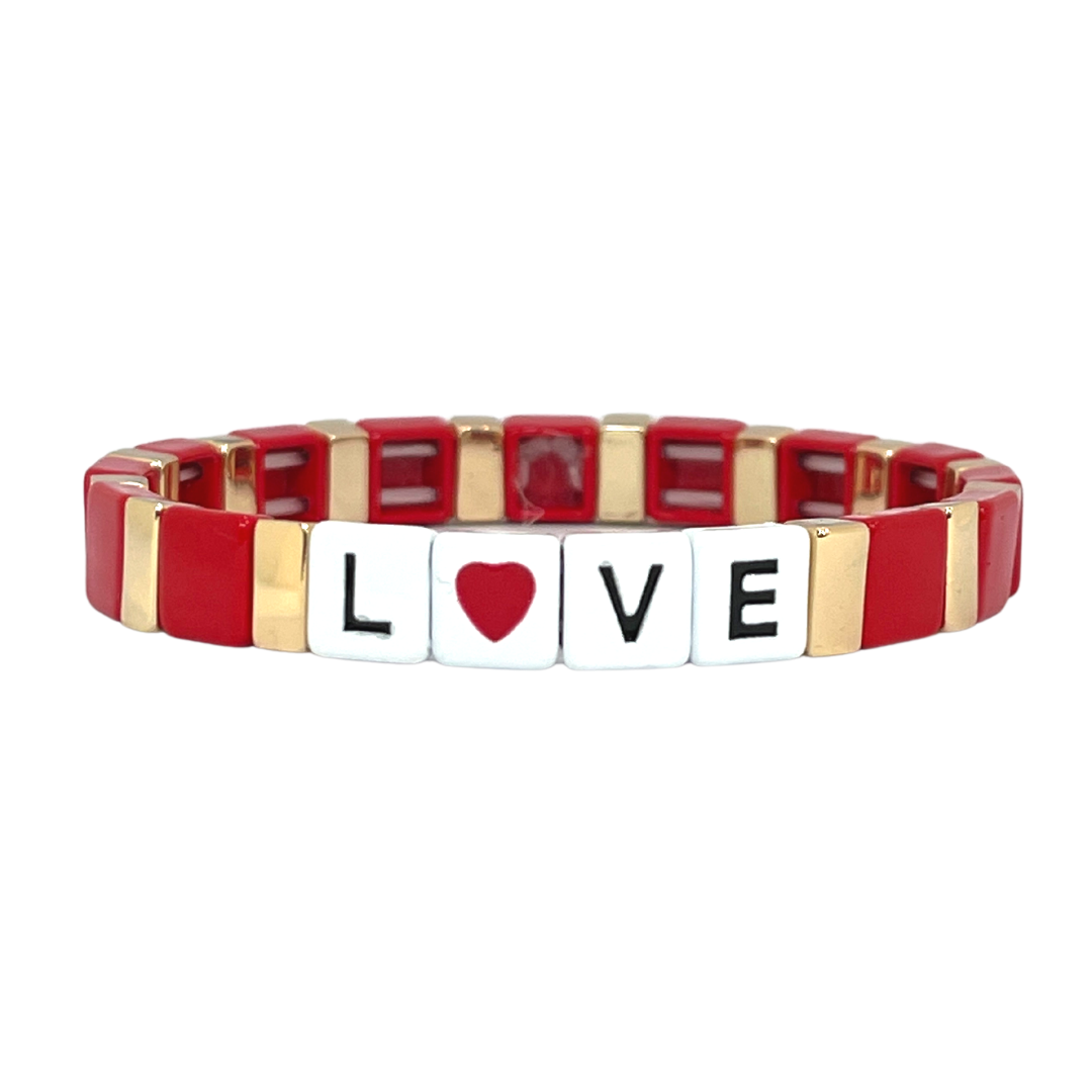 Boho Love Tile Bracelet | Red with Red Heart