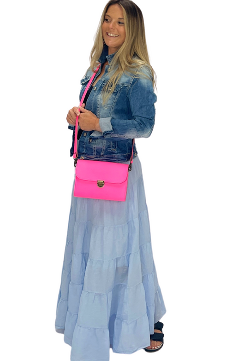 Macy Leather Crossbody Satchel | Neon Pink