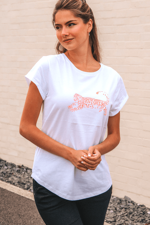 Lounge Cat T Shirt | White x Neon Pink
