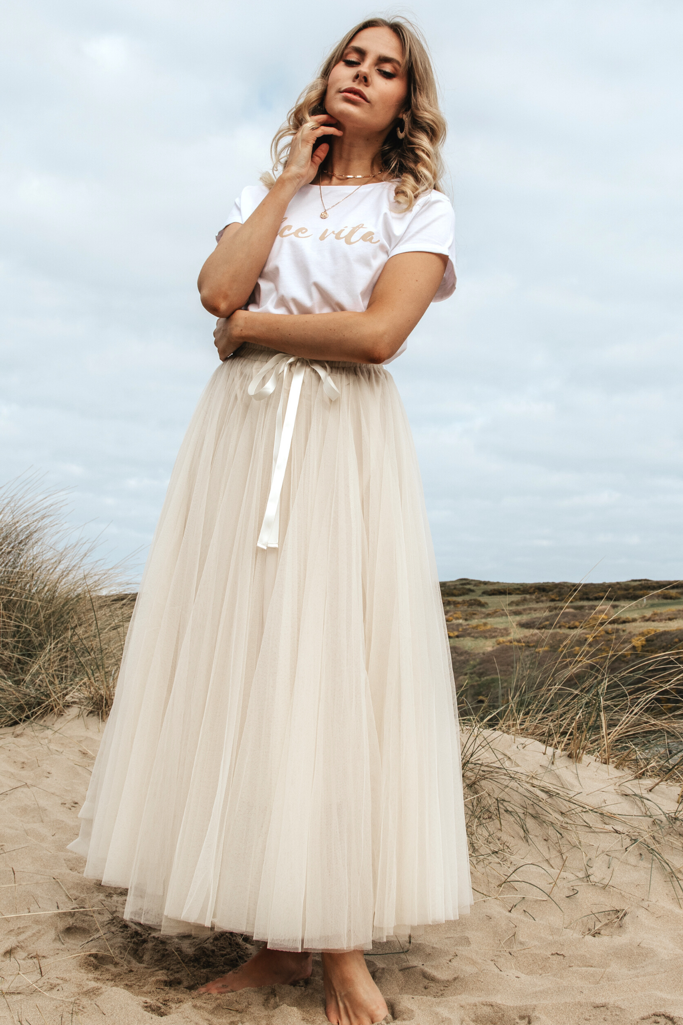 Dolce Vita Organic Cotton T Shirt | White x Beige