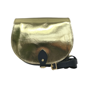 Olivia Leather Crossbody Saddle Bag | Black x Gold
