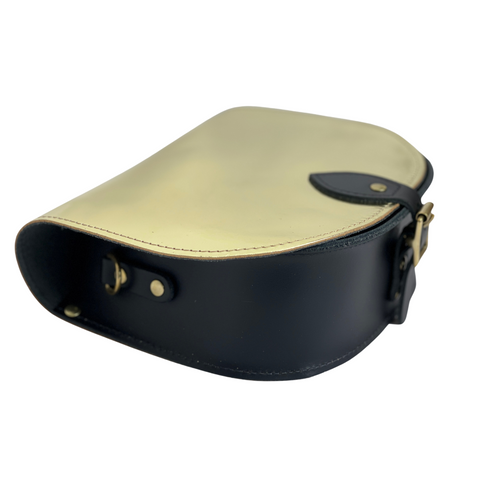 Olivia Leather Crossbody Saddle Bag | Black x Gold