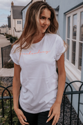Weekending Organic Cotton T Shirt | White x Neon Pink