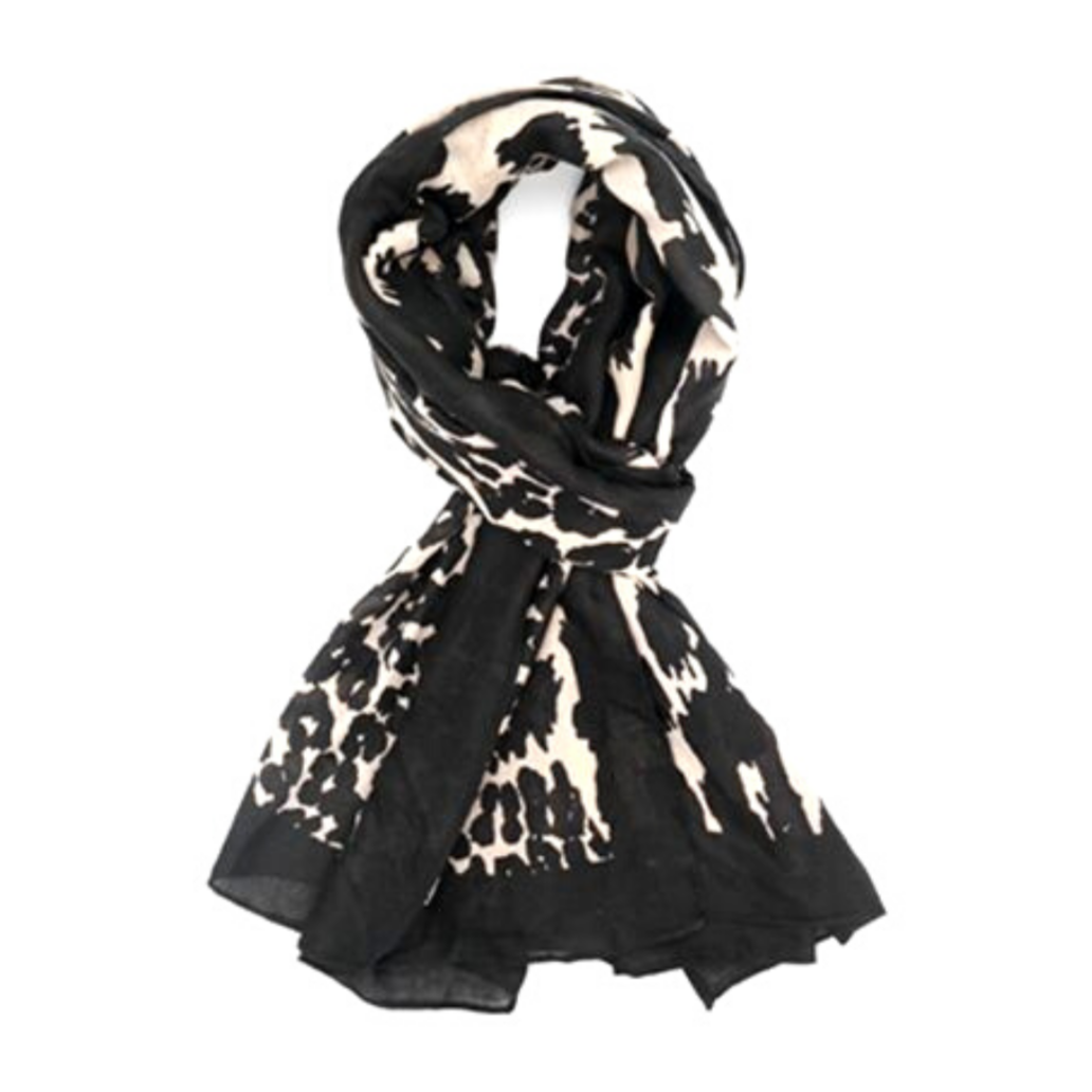 Contrast Border Leo Scarf | Black