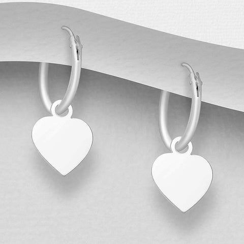 925 Silver Earrings |  Tiny Heart Hoops.