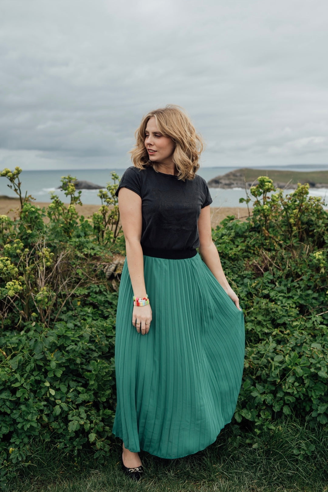 Pleated Chiffon Maxi Skirt – Green