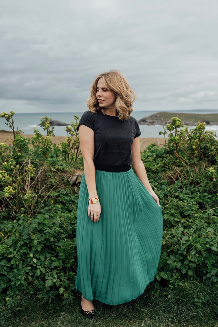 Pleated Chiffon Maxi Skirt – Green