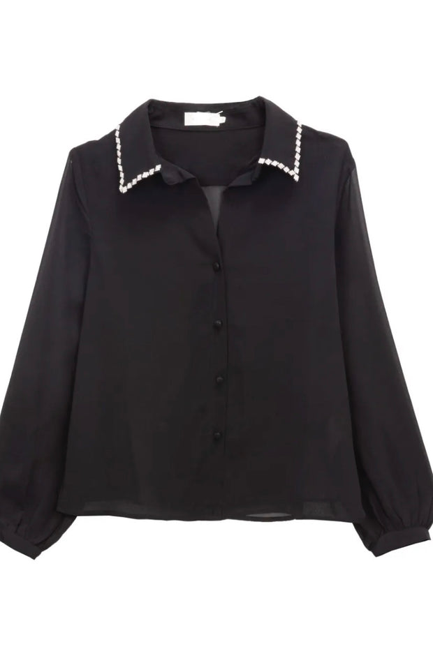 Claire Crystal Collar Blouse | Black