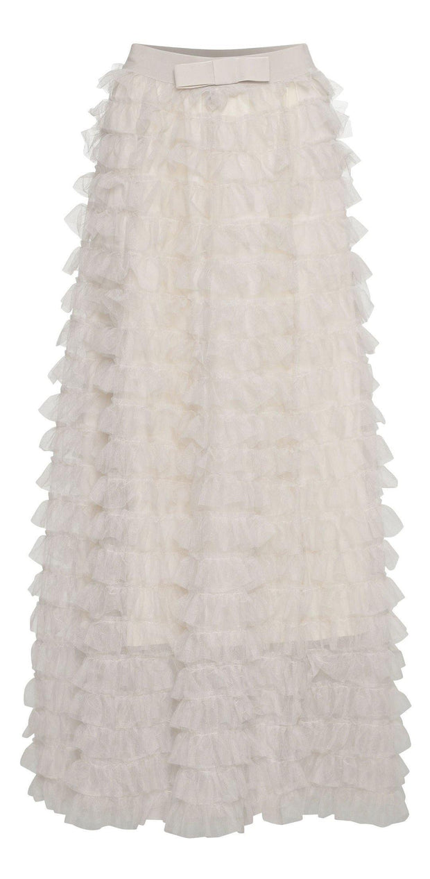 Tilly Ruffle Tulle Maxi Skirt  | Blush Creme - south of the river london