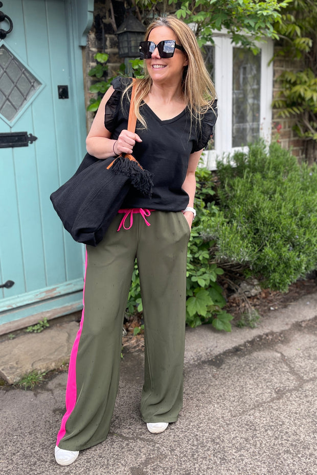 Kris Side Stripe Trousers | Khaki x Pink