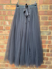 Polka Dot Maxi Tulle Skirt | Smokey Grey - south of the river london