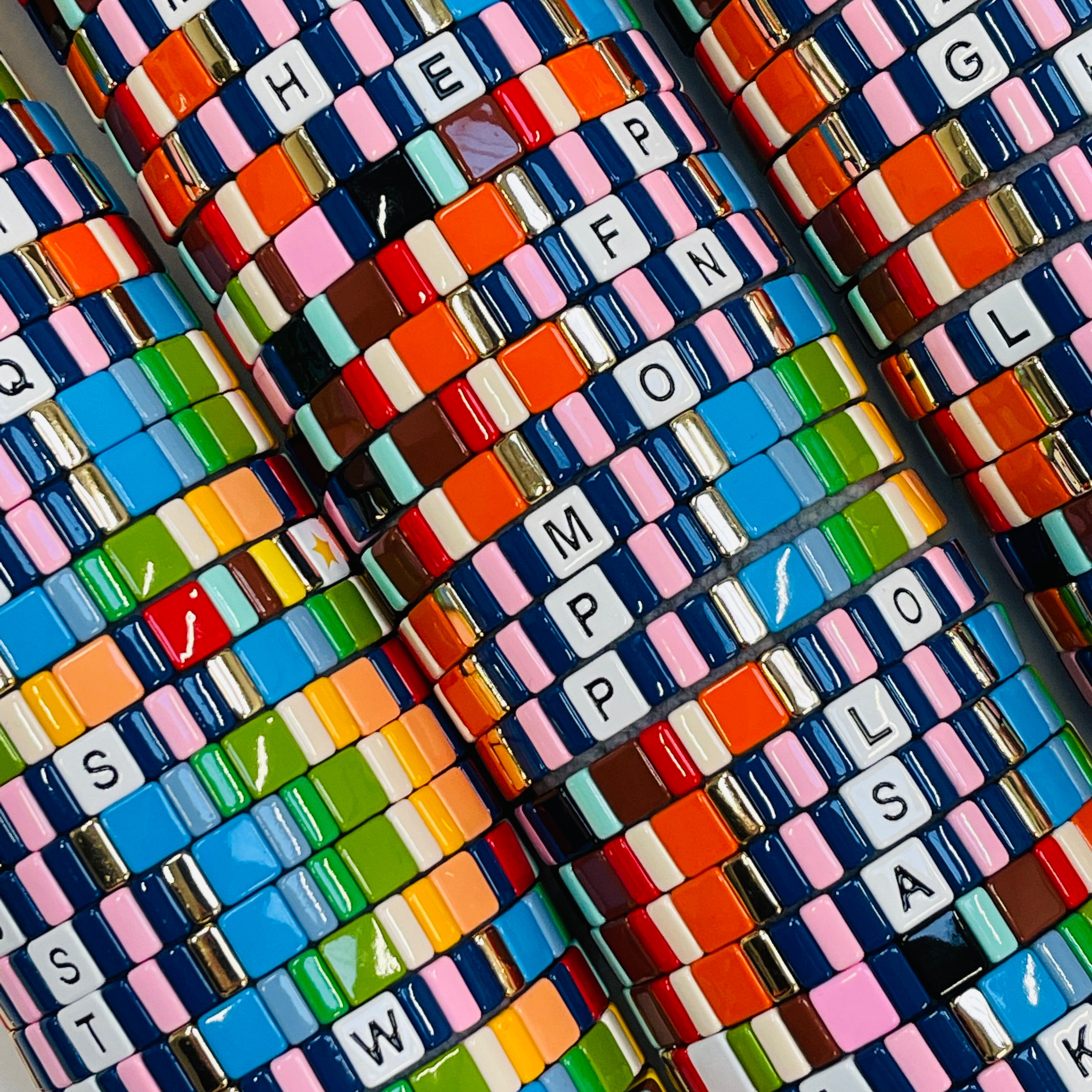 Personalised Boho Enamel Tile Bracelet | Choose Your Letter!