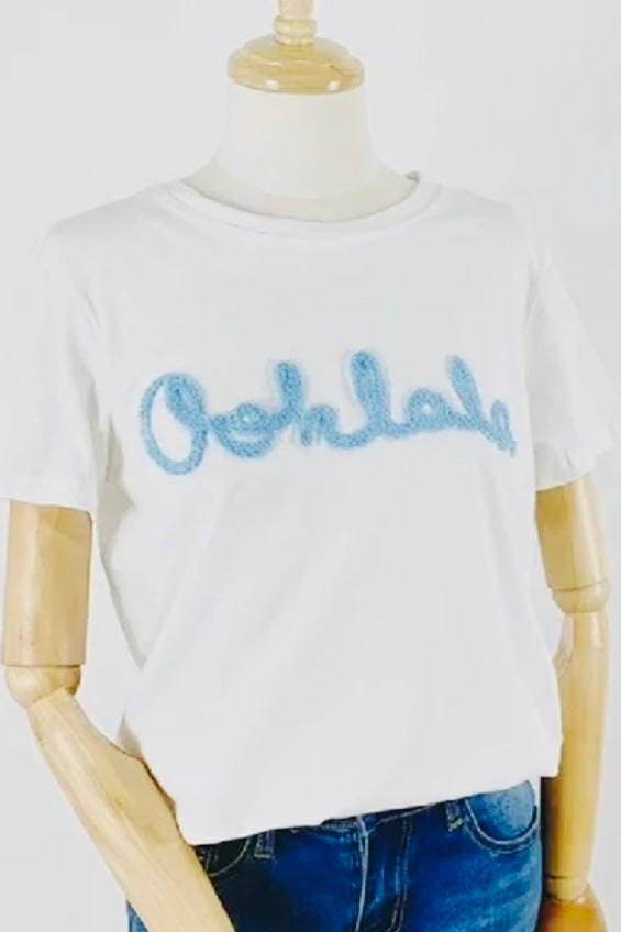 Ooh La La T Shirt | White x Pastel Blue