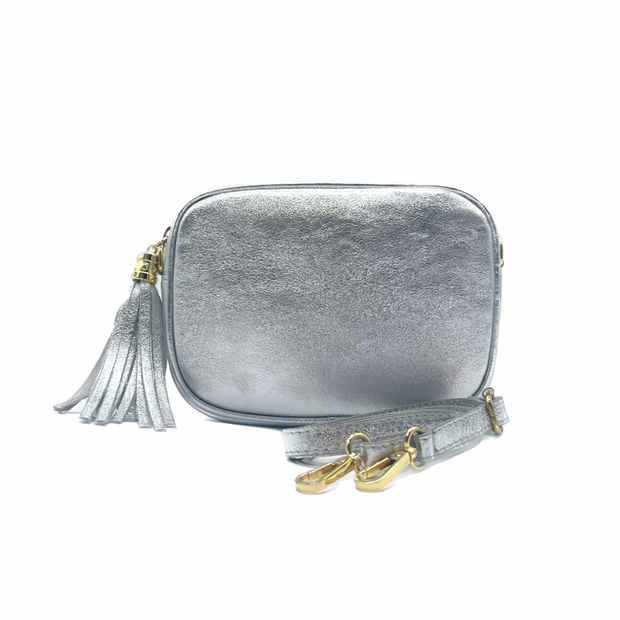 Camera Crossbody Bag | Silver Leather