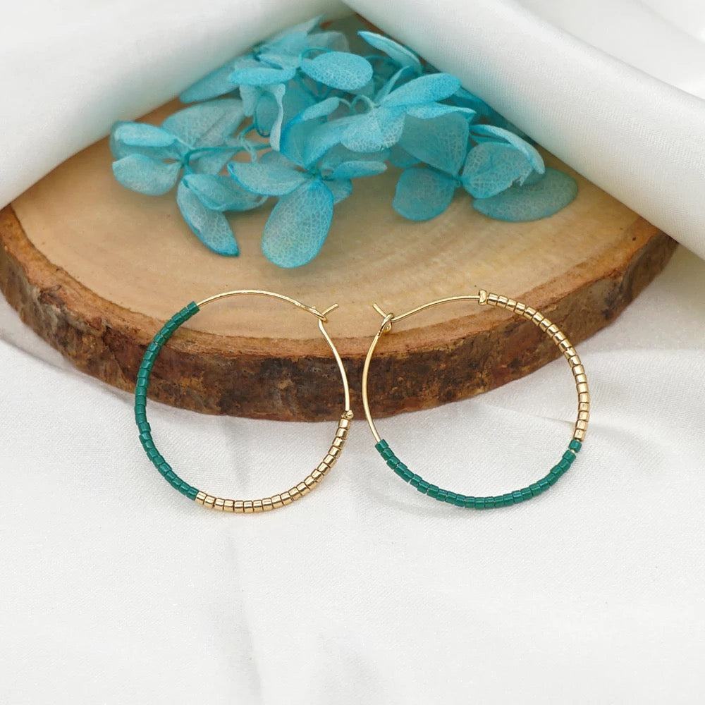 Ibiza Hoop Earrings | Sea Green and Gold