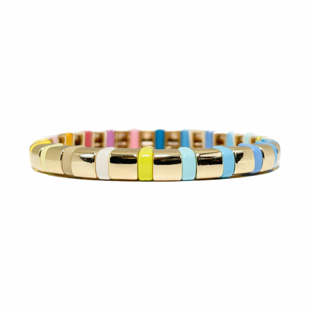 Boho Tile Bracelet | Curved Rainbow with Gold