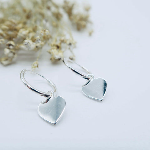 925 Silver Earrings |  Tiny Heart Hoops.