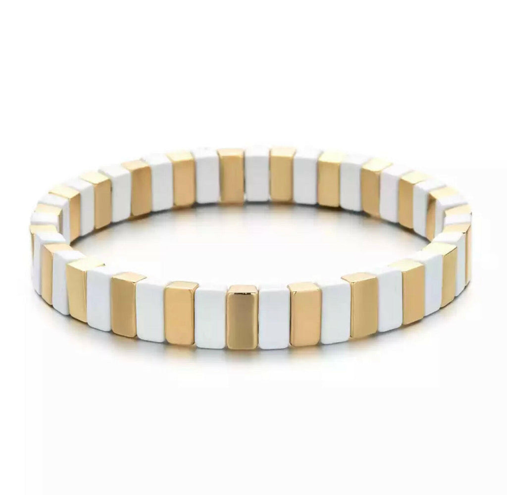 Boho Tile Bracelet | White and Gold - south of the river london