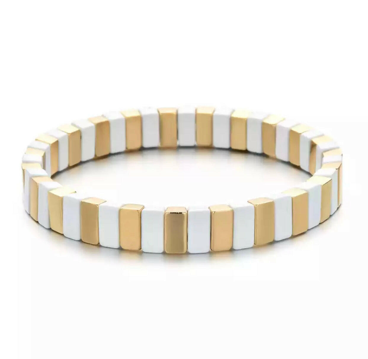 Boho Tile Bracelet | White and Gold - south of the river london