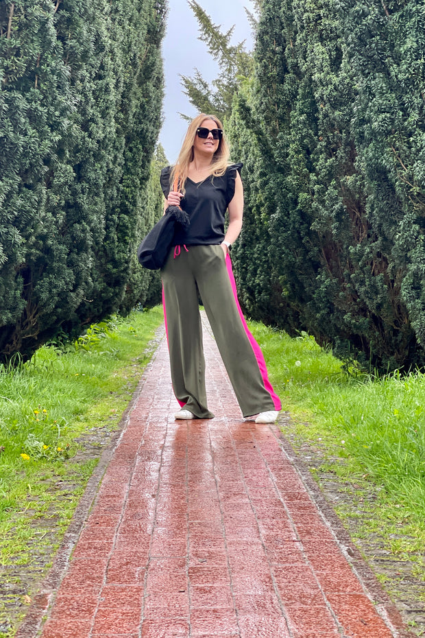 Kris Side Stripe Trousers | Khaki x Pink