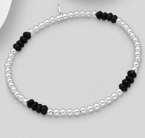 925 Silver Bracelet | Cluster Pebble Onyx Bead Bracelet
