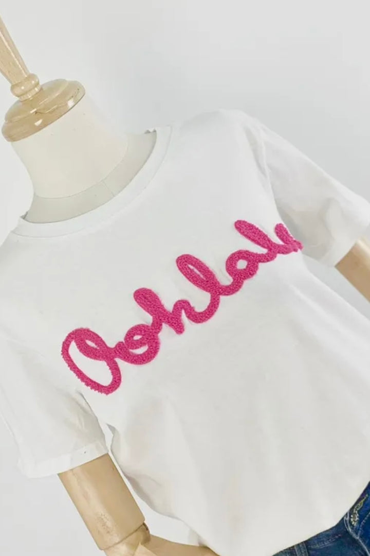 Ooh La La T Shirt | White x Hot Pink