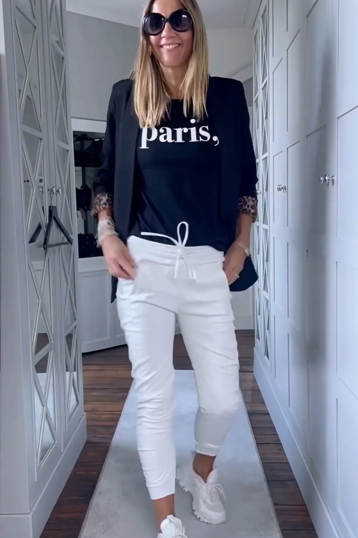 Roxie Luxe Vegan Full Leather Joggers | Cream