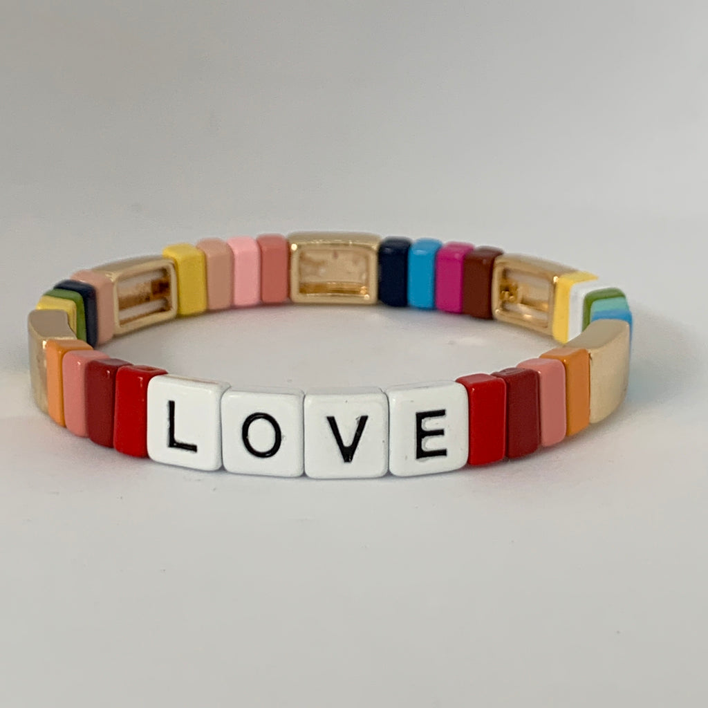 Boho LOVE Tile Bracelet | Rainbow Love with Gold - south of the river london