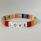 Boho LOVE Tile Bracelet | Rainbow Love with Gold - south of the river london