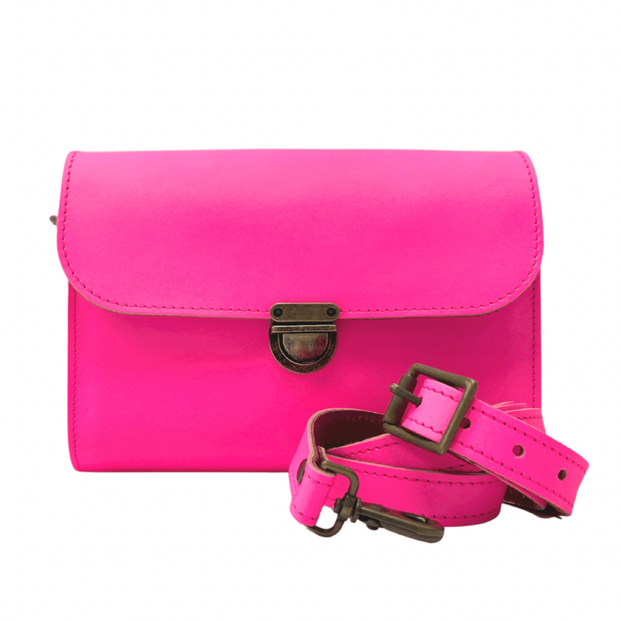 Macy Leather Crossbody Satchel | Neon Pink