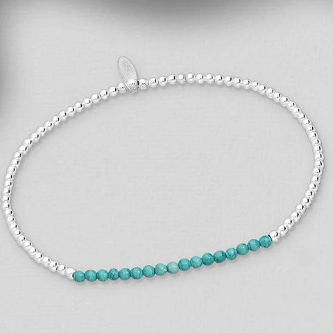 925 Silver Bead Bracelet | Mini Half & Half Turquoise Beads