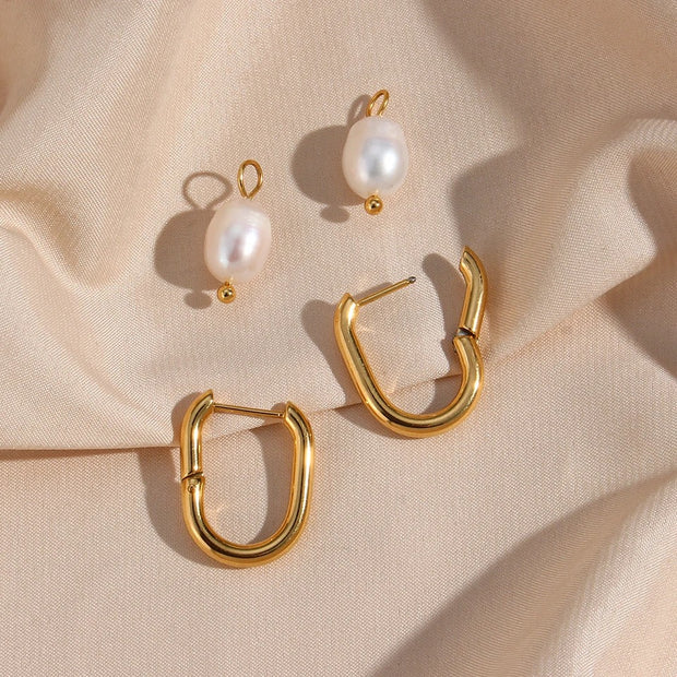 Pearl Charm Hoop Earrings