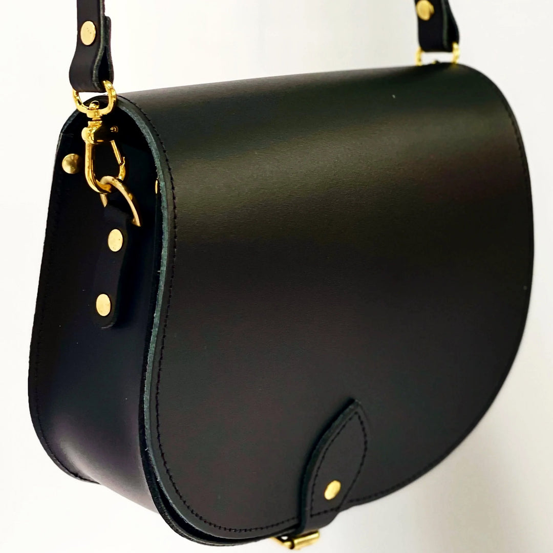 Olivia Leather Crossbody Saddle Bag | Black