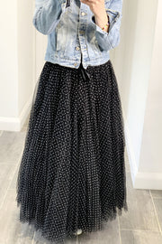 Polka Dot Maxi Tulle Skirt | Black with White Dots - south of the river london