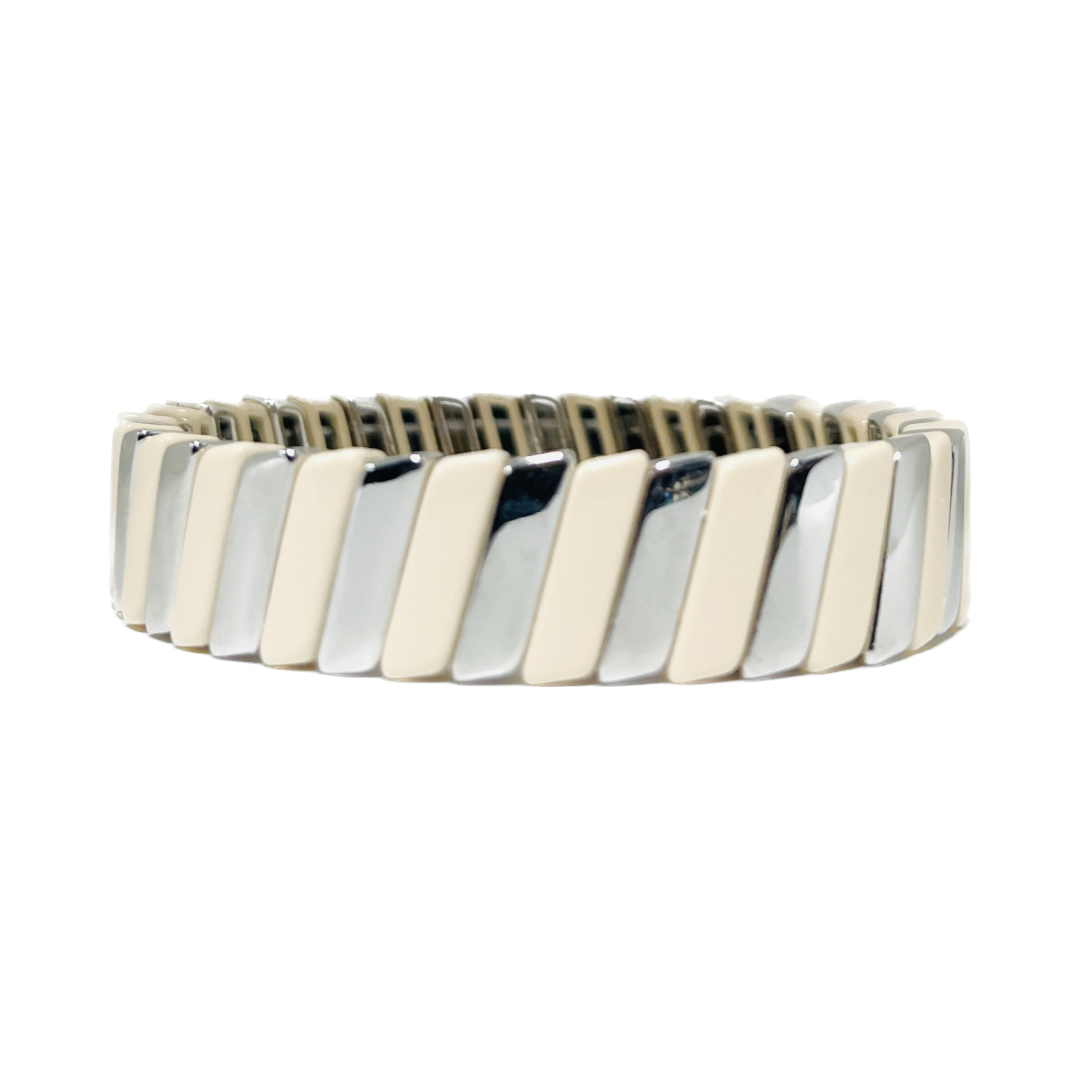 Boho Enamel Tile Bracelet | Chunky Cream and Silver