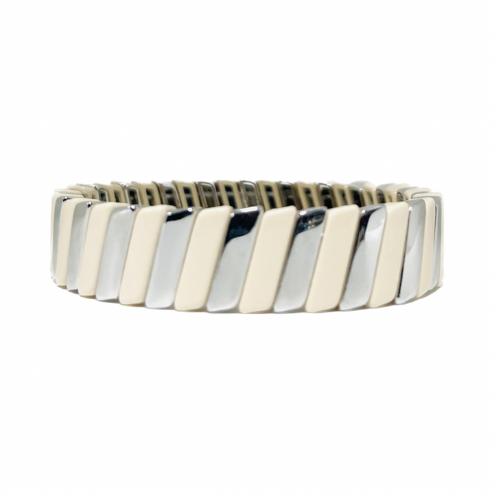 Boho Enamel Tile Bracelet | Chunky Cream and Silver