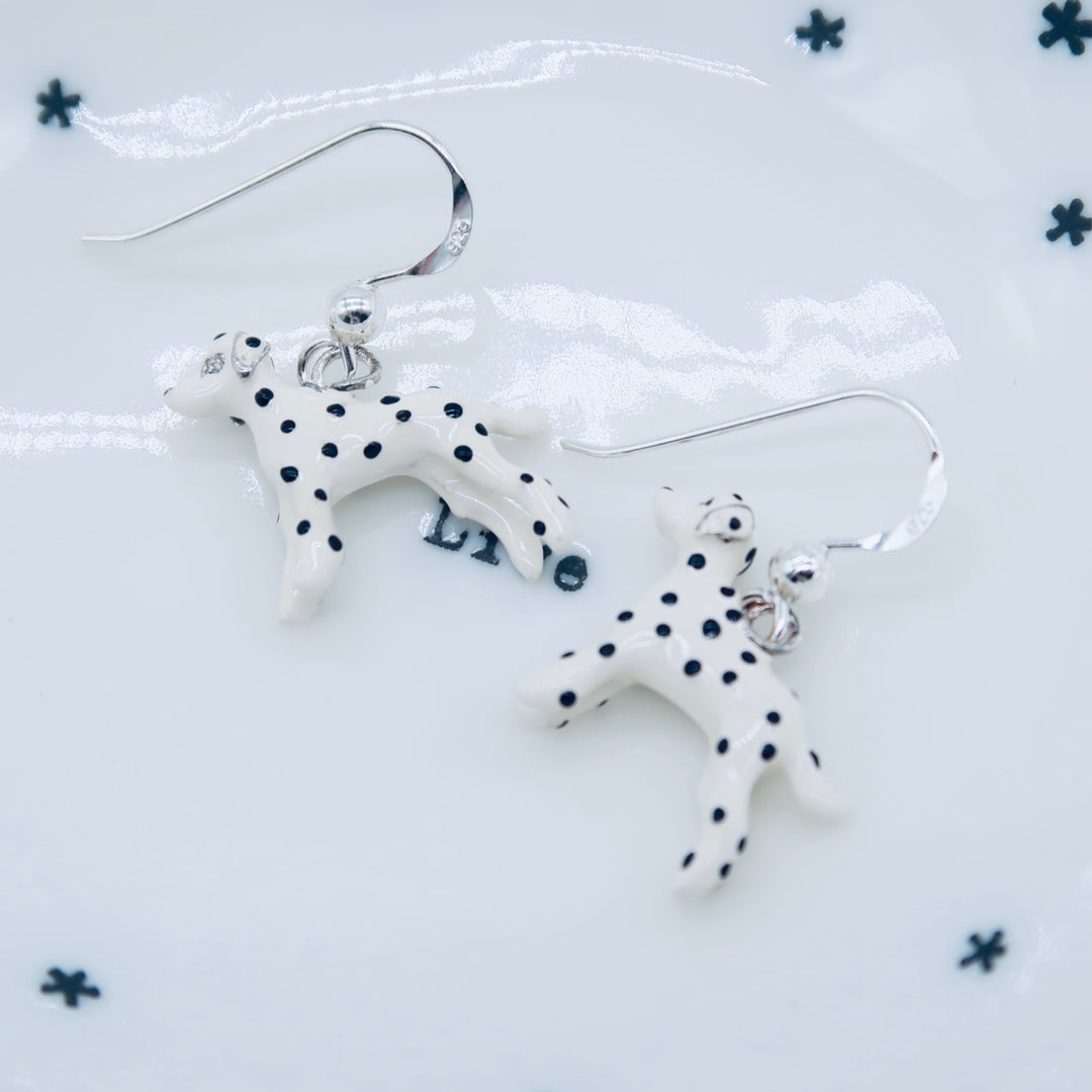 925 Silver Earrings | Enamel Dalmatian Earrings