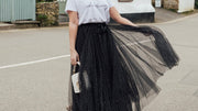 Polka Dot Maxi Tulle Skirt | Black with White Dots