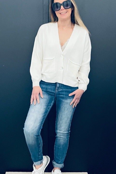 Freya Patch Pocket Cardigan | Cream