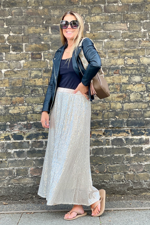 Elsa Sequin Skirt | Champagne