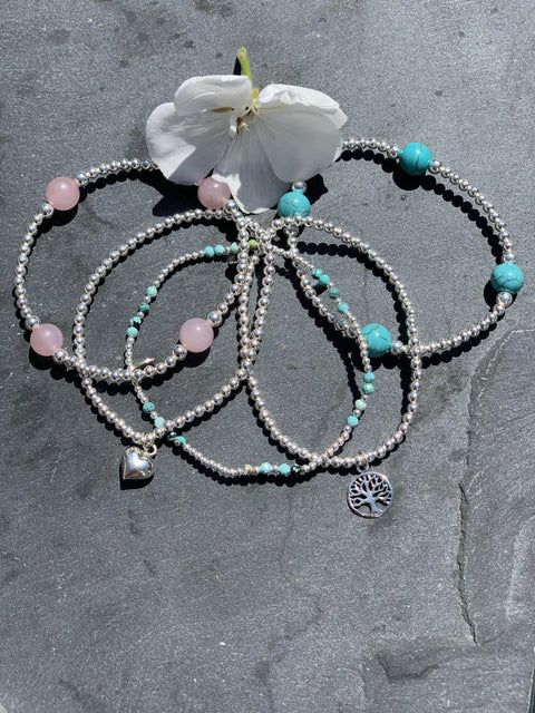 925 Silver Bracelet | Rose Quartz Bead Bracelet - south of the river london