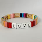 Boho LOVE Tile Bracelet | Rainbow Love with Gold - south of the river london