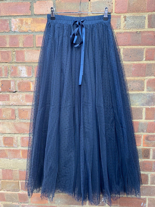 Polka Dot Maxi Tulle Skirt | Navy - south of the river london
