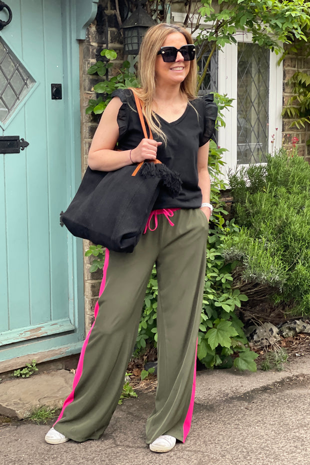 Kris Side Stripe Trousers | Khaki x Pink